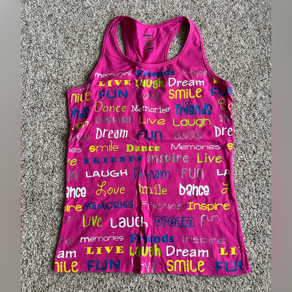 Zumba Fitness Bright Magenta Word-Print Racerback Tank